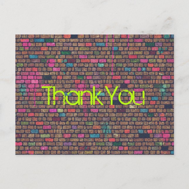 Colourful Rustic Brick Wall Texture Thank You Postcard (Front)