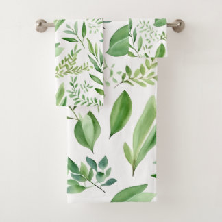 Colourful Rustic Eucalyptus Watercolor Leaves Bath Towel Set