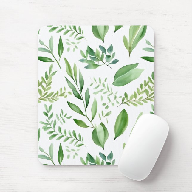  Colourful Rustic Eucalyptus Watercolor Leaves  Mouse Pad (With Mouse)