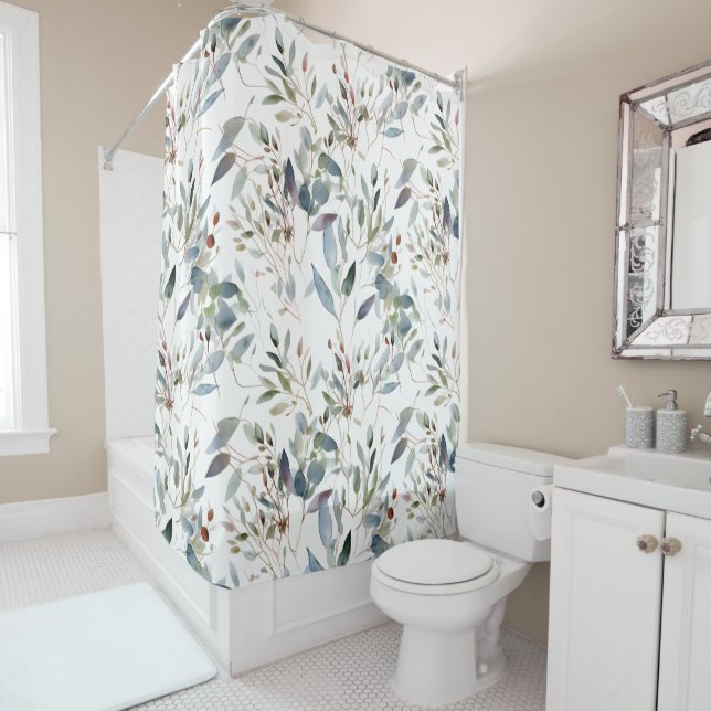 Colourful Rustic Eucalyptus Watercolor Leaves  Shower Curtain (In Situ)