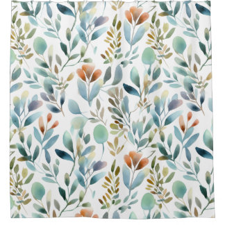   Colourful Rustic Eucalyptus Watercolor Leaves  Shower Curtain