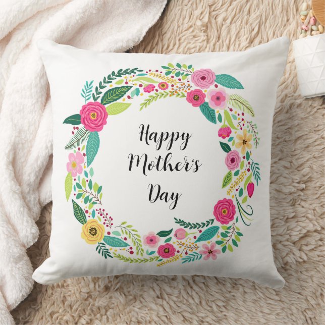 Colourful Rustic Floral Wreath Cushion (Blanket)