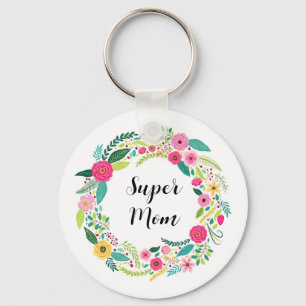 Colourful Rustic Floral Wreath Key Ring
