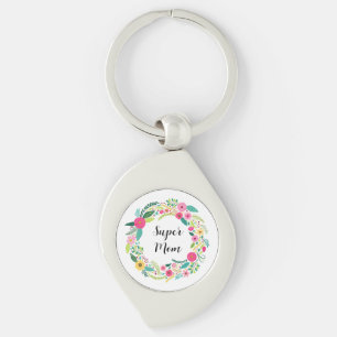 Colourful Rustic Floral Wreath Key Ring