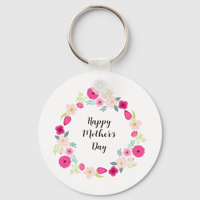 Colourful Rustic Floral Wreath Key Ring (Front)