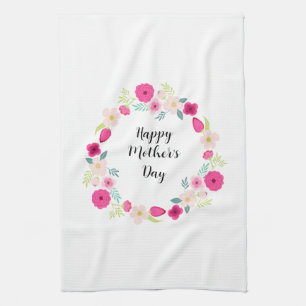 Colourful Rustic Floral Wreath Tea Towel