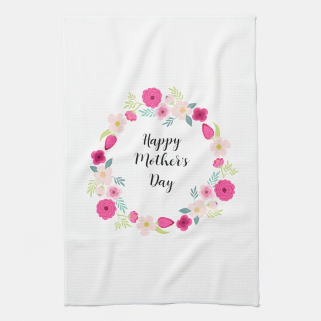 Colourful Rustic Floral Wreath Tea Towel (Vertical)