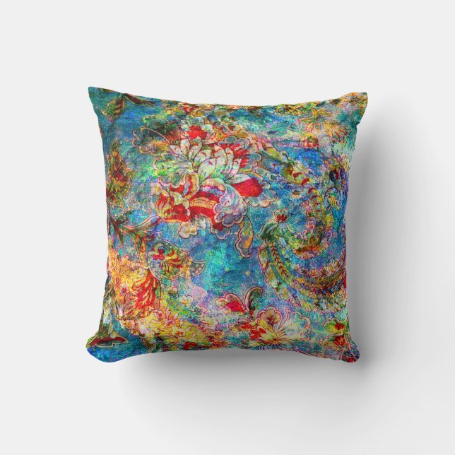 Colourful Rustic Flower Digital Collage 2 Cushion (Front)