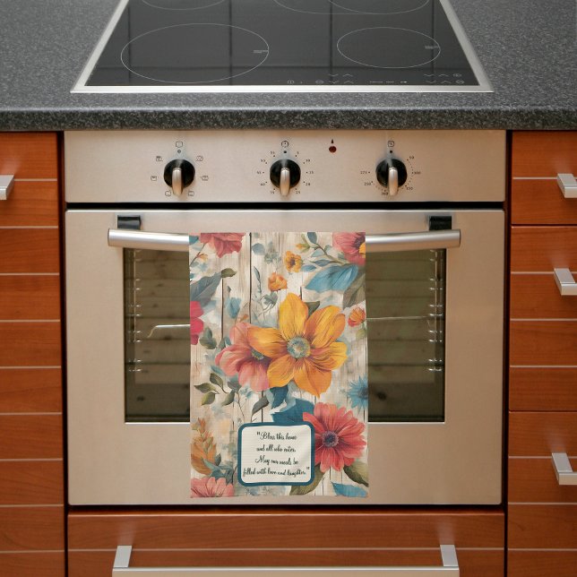 Colourful Rustic Flowers Customisable  Tea Towel (Creator Uploaded)