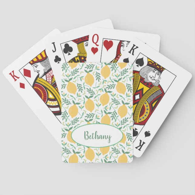 Colourful Rustic Lemon and Leaves Game Night Playing Cards (Back)