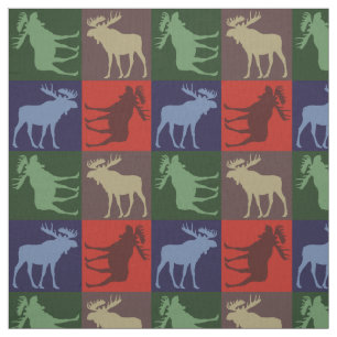 Colourful rustic moose four square fabric