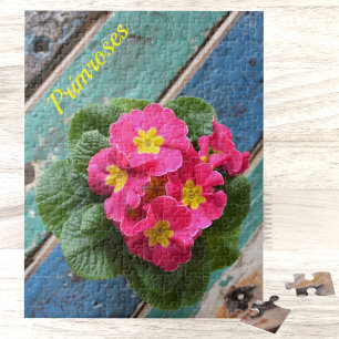Colourful Rustic Pink Primroses Photographic Flora Jigsaw Puzzle