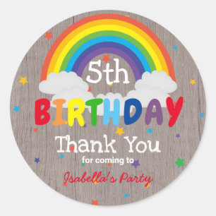 Colourful Rustic Rainbow Kid's Birthday Party Classic Round Sticker