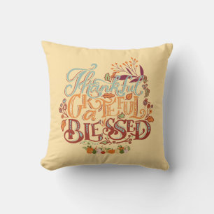 Colourful rustic Thankful Grateful Blessed Cushion