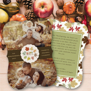 Colourful Rustic Thanksgiving Leaves Wreath 2 Phot Holiday Card