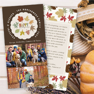 Colourful Rustic Thanksgiving Leaves Wreath 3 Phot Holiday Card