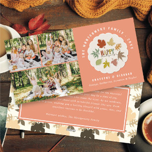 Colourful Rustic Thanksgiving Leaves Wreath 3 Phot Holiday Card
