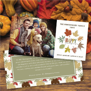 Colourful Rustic Thanksgiving Leaves Wreath Photo Holiday Card