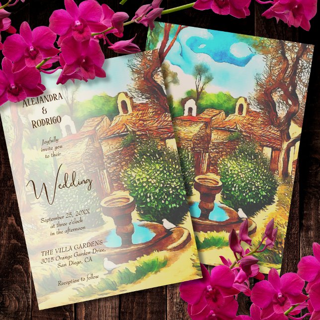 Colourful Rustic Village Fountain Mexican Wedding Invitation (Creator Uploaded)