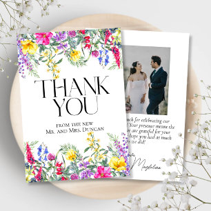 Colourful Rustic Wildflowers Photo Thank You Card