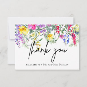 Colourful Rustic Wildflowers Script Thank You Card
