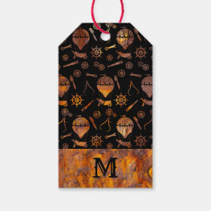 Colourful Rusty Steampunk Balloons Monogram Gift Tags