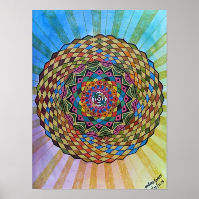 Colourful Sacred Geometry Mandala - WaterColor Poster (Front)
