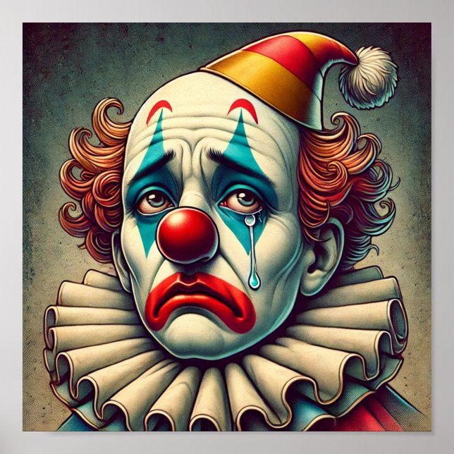Colourful Sad and Crying Usually Happy Clown Poster (Front)