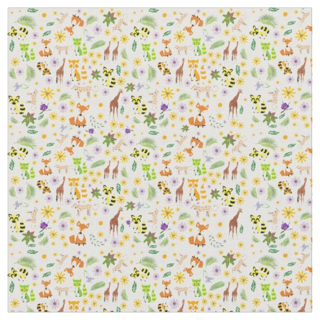 Colourful safari pattern l Wild animal nursery Fabric (Close Up)