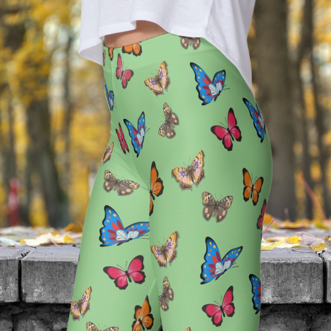 Colourful Sage Butterflies Pattern Leggings (Colorful Sage Butterflies Pattern Leggings)