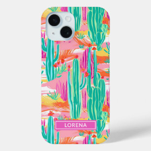 Colourful Saguaro Cacti Personalised iPhone 15 Case
