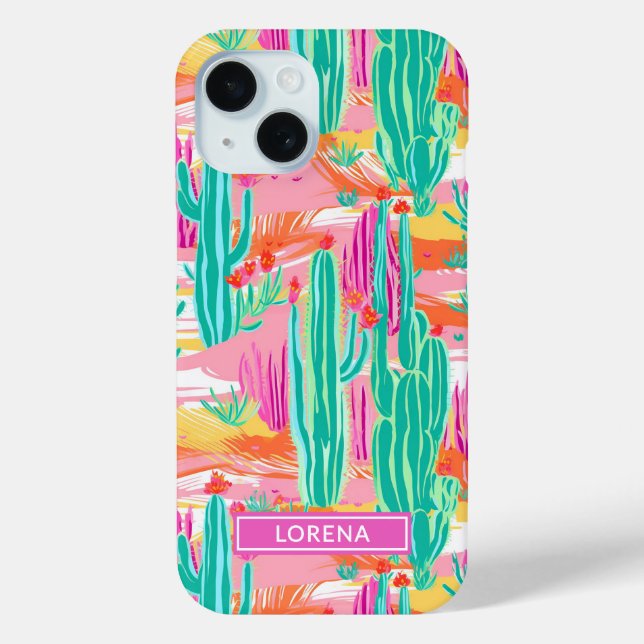 Colourful Saguaro Cacti Personalised Case-Mate iPhone Case (Back)