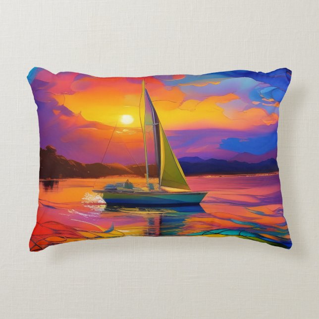 Colourful Sailboat AI ART Decorative Cushion (Front)