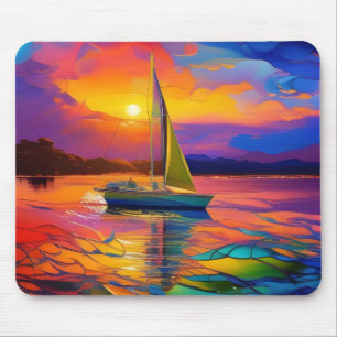 Colourful Sailboat AI ART Mouse Pad