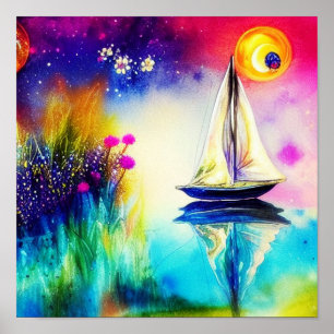 Colourful sailboat poster