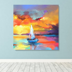 Colourful Sailboat Sunset Abstract Art Canvas Print