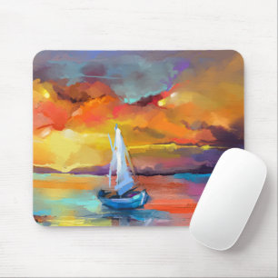 Colourful Sailboat Sunset Abstract Art Mouse Pad