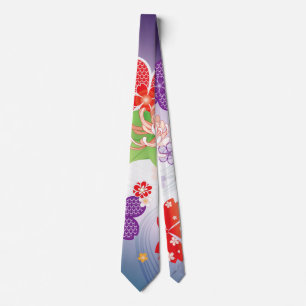 Colourful Sakura and Dahlia Kimono :: Tie