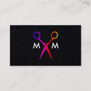 Colourful Salon Shears Monogram Business Card