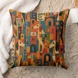 Colourful Saluki Folk Art Cushion