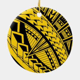 Colourful Samoan tattoo patterns Ceramic Tree Decoration