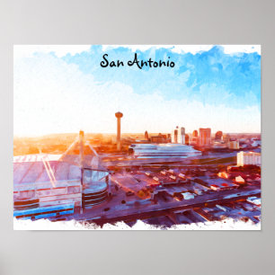 Colourful San Antonio Texas Panorama View Poster