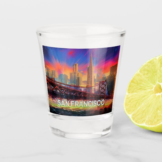 Colourful San Francisco Skyline Abstract Art Shot Glass (Front)