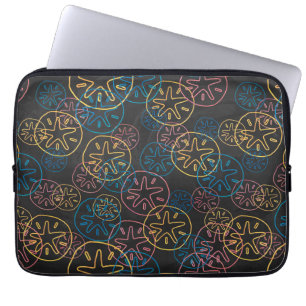 Colourful Sand Dollar Pattern on Black Laptop Sleeve