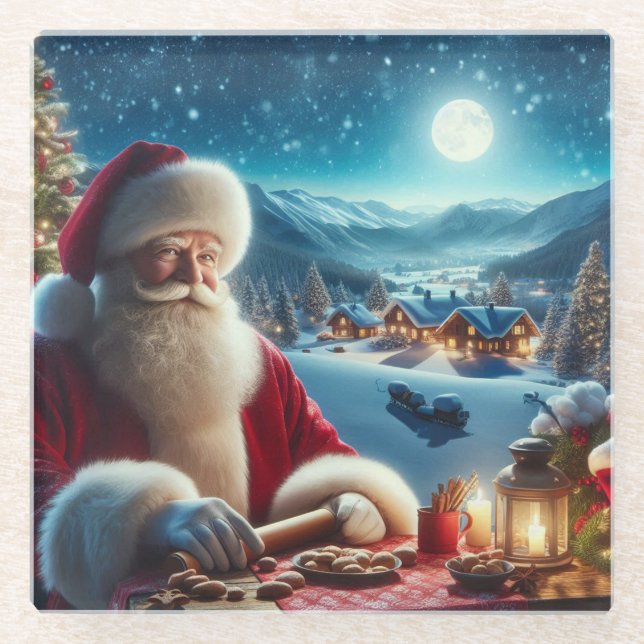 Colourful Santa Claus Resting Before Continuing on Glass Coaster (Front)