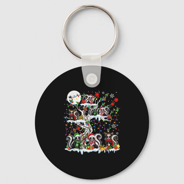 Colourful Santa Reindeer Skunks On Xmas Tree Anima Key Ring (Front)