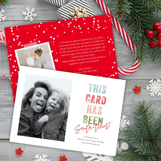 Colourful Santa-tized Modern Typography Funny Phot Holiday Card (Creator Uploaded)