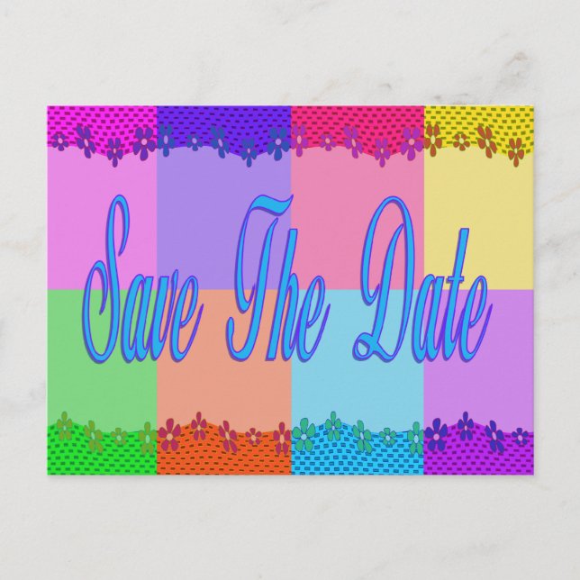 Colourful Save the Date Announcement Postcard (Front)