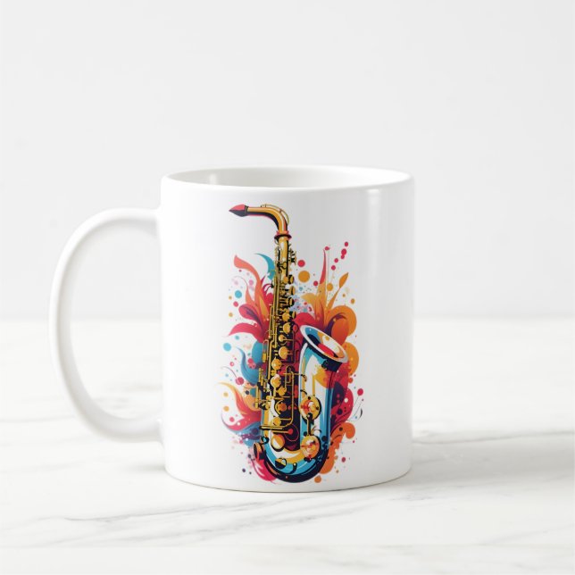 Colourful Saxophone Coffee Mug (Left)