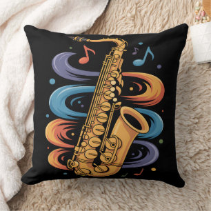 Colourful Saxophone Music Flow Jazz Instrument Cushion